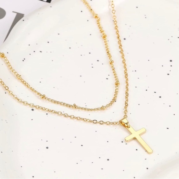 GOLD 14k Plated Cross Layered Necklace - Picture 3 of 3